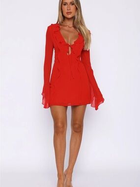 White Fox Boutique Red Ruffle Tie-Front Mini Dress